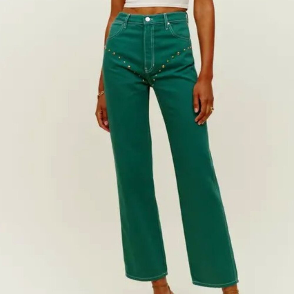 Cowboy Studded High Rise Straight Jeans